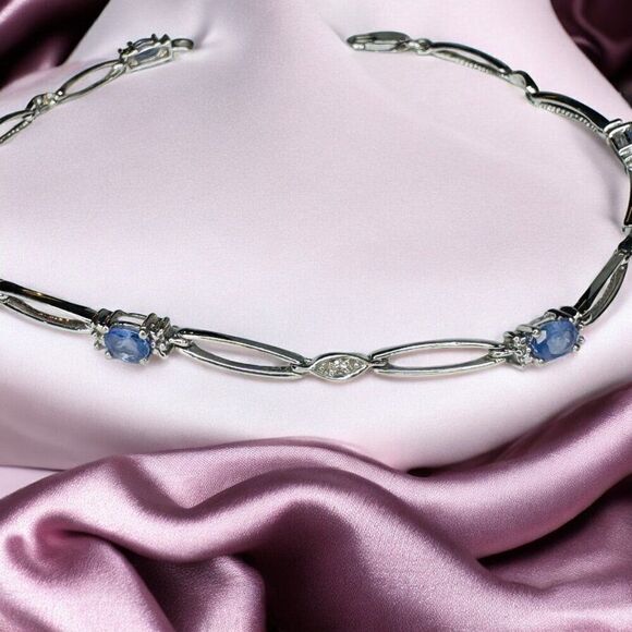 Unbranded Jewelry - VINTAGE -10k Gold- Tanzanite & Diamond Bracelet - 7" -1CTTW- Tennis Style -3.5g